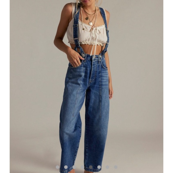 NWT FREE PEOPLE WE THE FREE BERKLEY SUSPENDER JEANS Size 27 - Picture 2 of 5
